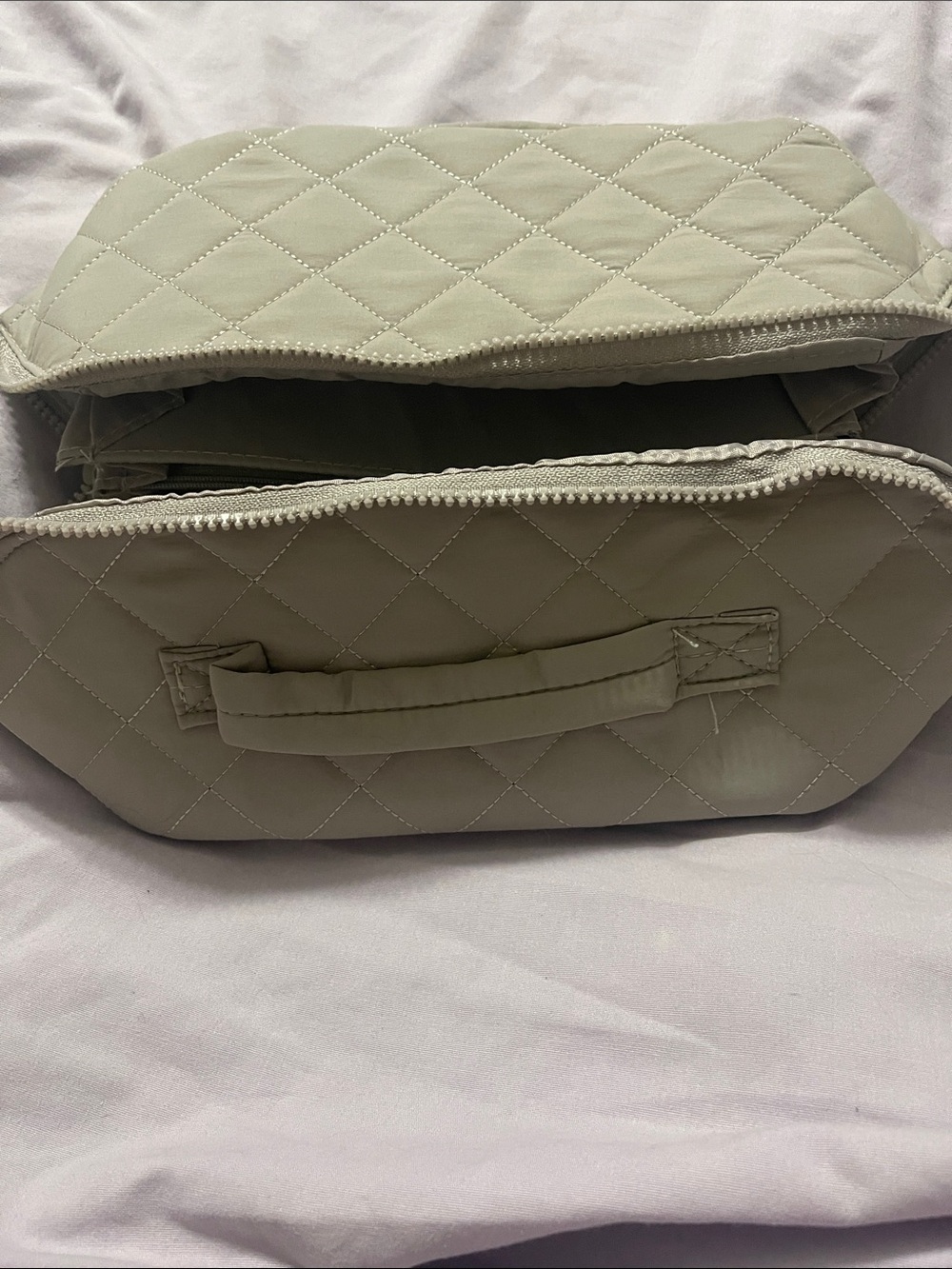 Neutral Quilted Cosmetic Case with Carry Handle
